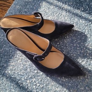 Ann Taylor Suede Buckle Mules